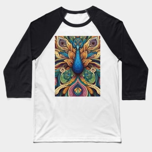 Colourful Mandala Peacock Baseball T-Shirt